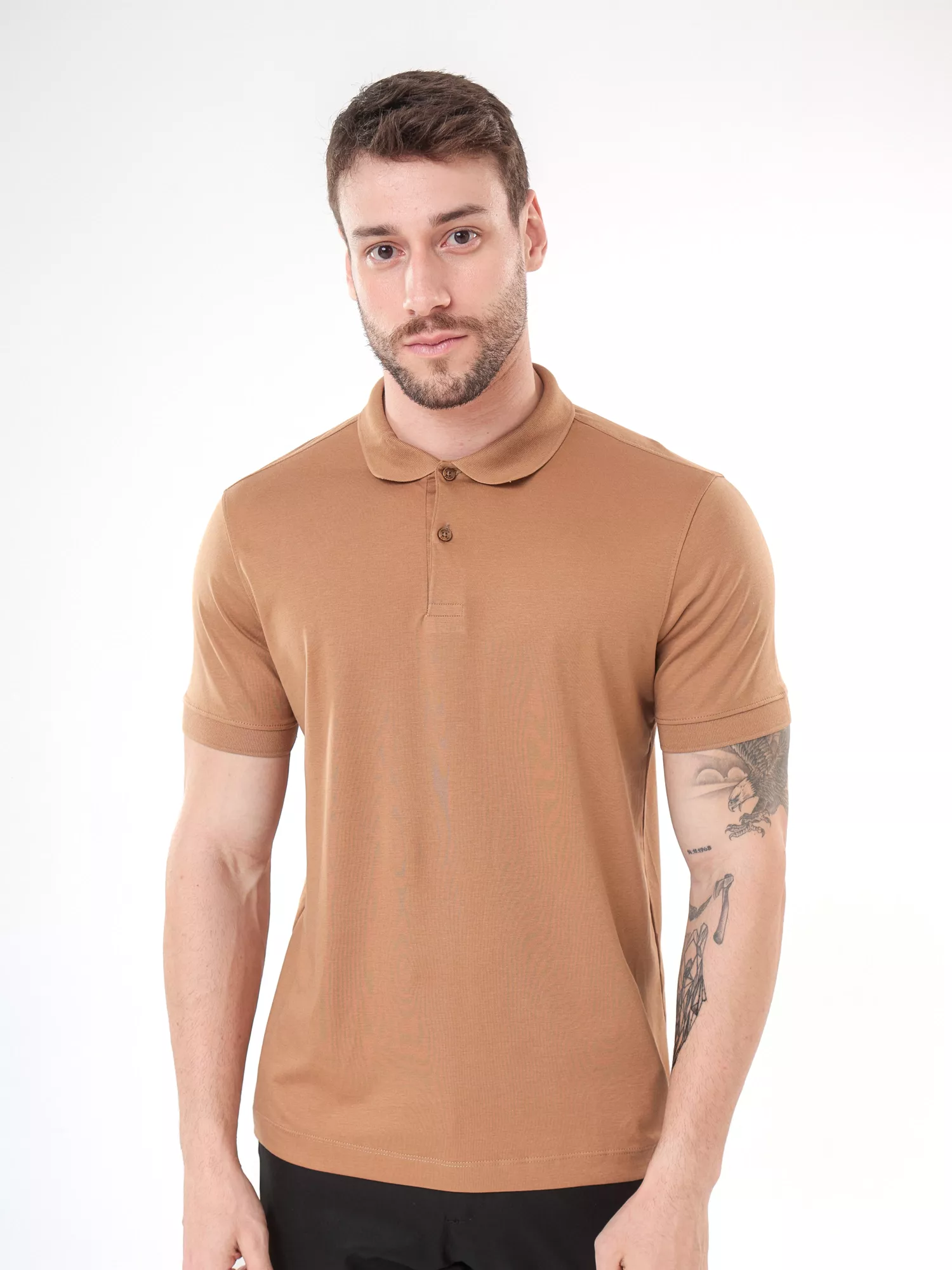 GOLA POLO PREMIUM ALGODÃO PIMA FIO 60 EM MALHA DUPLA MARROM CLARO